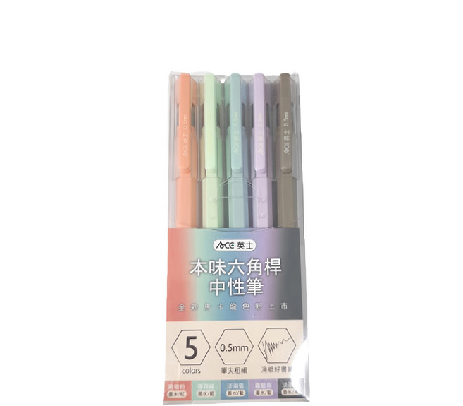 ACE 英士 六角桿中性筆 0.5mm 5支, 多色, 1盒