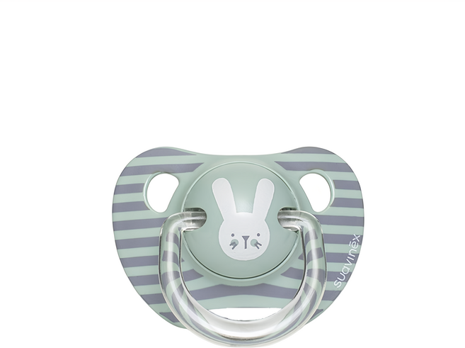 suavinex 蘇維妮 Hygge 兔子款矽膠奶嘴, 6~18個月, 綠色條紋兔子, 1個