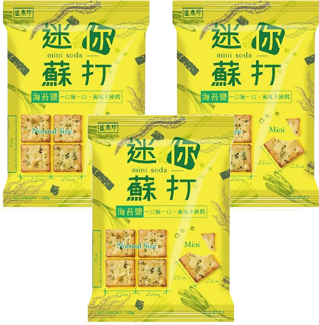 盛香珍 海苔鹽迷你蘇打餅, 120g, 3包