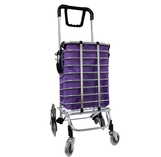 MIKA HOUSE 橘之屋 三輪爬梯鋁合金購物車 省力環保大容量 雙軸桿設計承重更強, 紫色 + 不鏽鋼色, 1個
