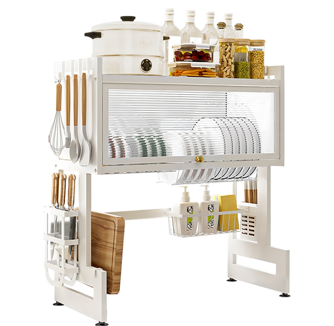 ONE HOUSE 山田掀門雙層水槽碗盤瀝水架 + 豪華套件 升級碳鋼 65寬, 2層, 白色, 1個