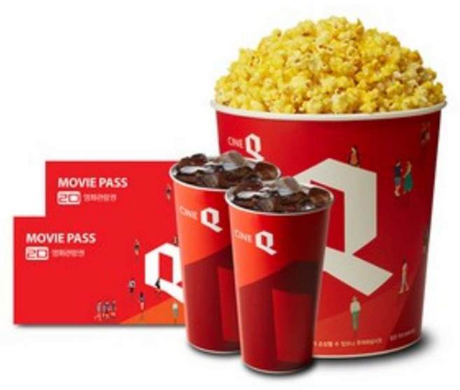 [실시간e쿠폰] (씨네Q) 2인 패키지(팝콘L1+탄산R2+관람권2매)