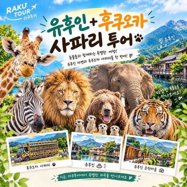 5위 - [일본 후쿠오카 벳푸] 입장권포함/특가! 후쿠오카 벳푸 아프리칸 사파리&유후인 1일 버스투어 라쿠투어