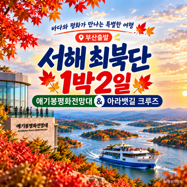 4위 - [인천] ★부산출발★ 1박2일 아라뱃길 런치크루즈 애기봉평화전망대 인천 가을여행 비타민여행사