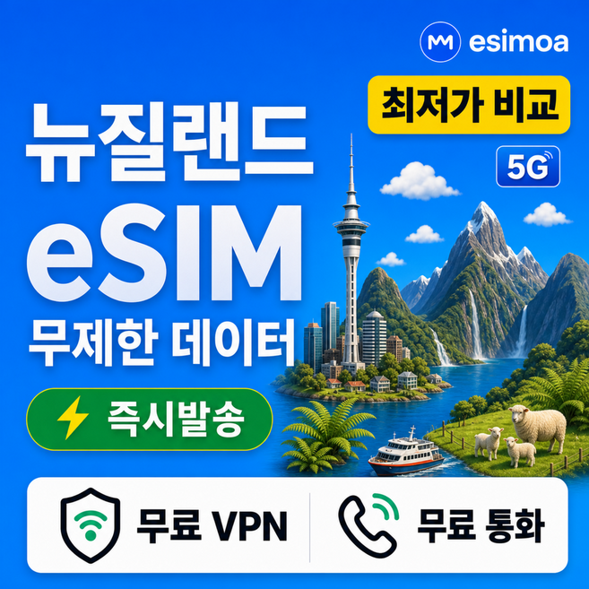 10위 - [eSIM] 호주 뉴질랜드 무제한 데이터 eSIM 이심 통화 VPN 무료