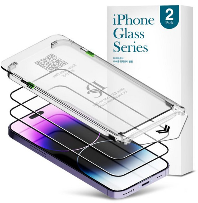 다이아큐브 아이폰 3D 풀커버 강화유리 먼지제로 Easy Auto 부착키트 액정보호필름, 2매