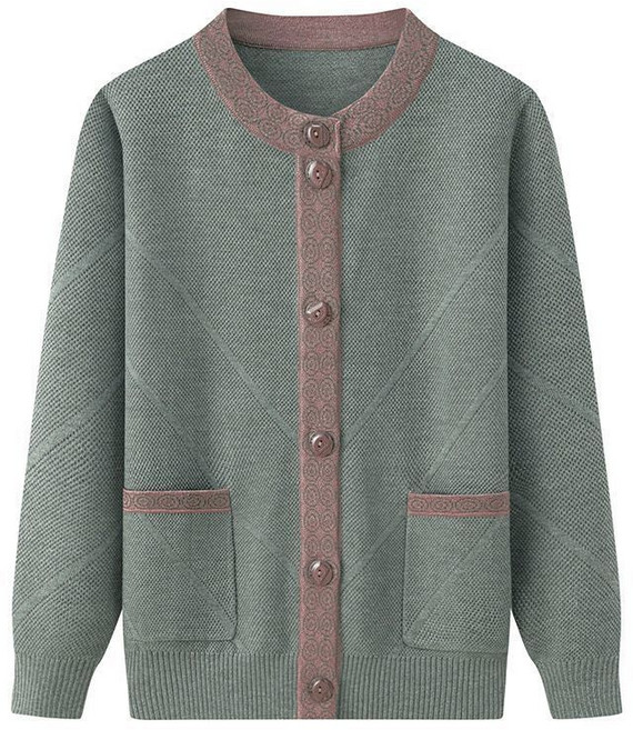 중장년 여성 가디건 라운드넥 여자 니트 가디건 빅사이즈 가을 겨울 할머니 스웨터 카디건 YJW