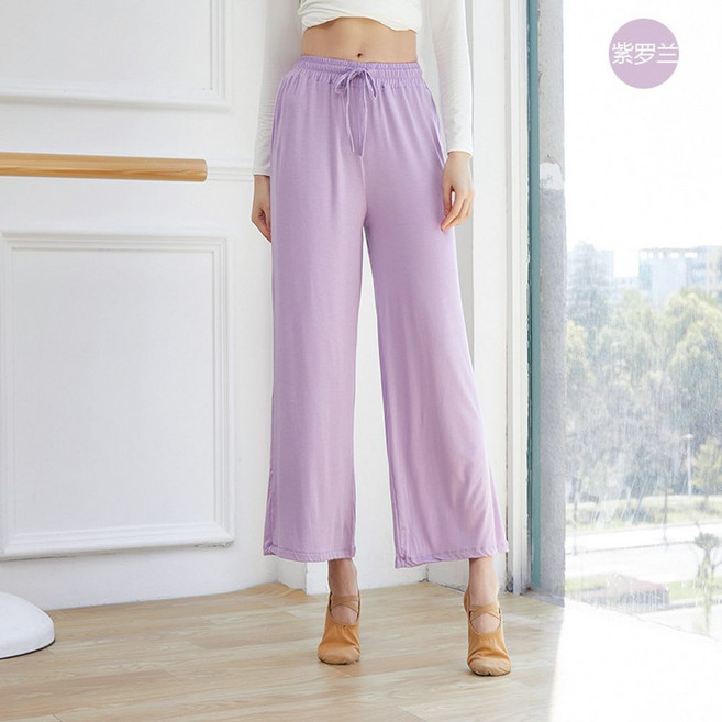 여성 라인댄스복 바지 폴댄스 줌바 연습복 와이드 팬츠 스판 클래식 모던 요가, M, 퍼플