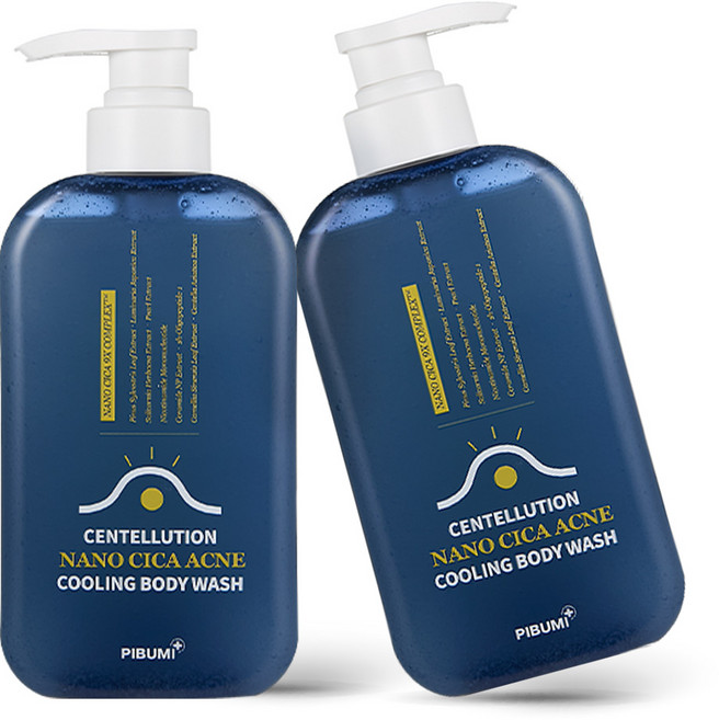[여드름 기능성] 피부미 센텔루션 나노시카 쿨링 등드름 바디워시/바디 스크럽/우디향 청소년 사춘기 냄새완화, 500ml, 2개
