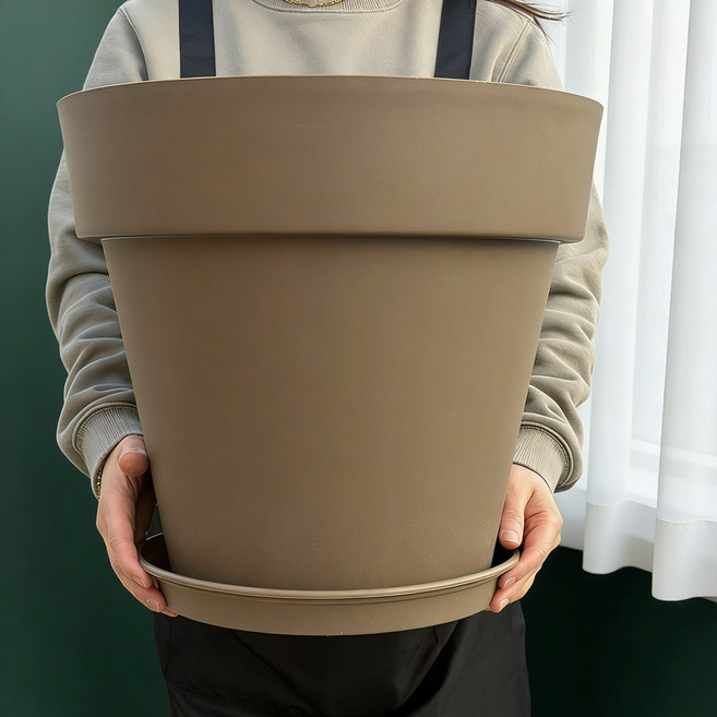 코어무역 대형화분 받침대포함 플라스틱 큰화분 베란다 분갈이 꽃 나무 텃밭 화분 GY3, 1개, 브라운