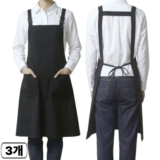 디어쿼츠 길이조절 예쁜 원피스 방수 앞치마, 3개, black