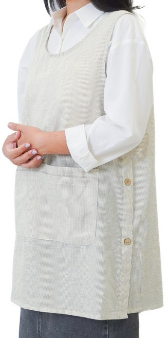 토이토 시어서커 스트라이프 앞치마 주방 어린이집 교사, 1개, 베이지 FREE
