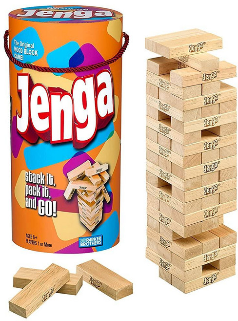Jenga 미국매장정품+ Game 나무 블록 스태킹 텀블링 타워 아동용 게임 만 6세 이상 아마존 독점 1732285, Jenga 미국매장정품+ Game 나무 블록 스태킹 텀