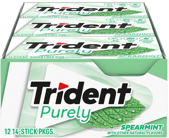 트라이던트 수박 트위스트 무설탕 껌 12팩 (총 168조각) 자일리톨 상쾌한 과일맛, G. 민트