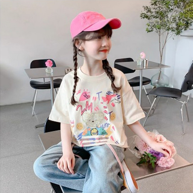 재한 주니어 초등학생 캐주얼 반팔 상의 [2676]