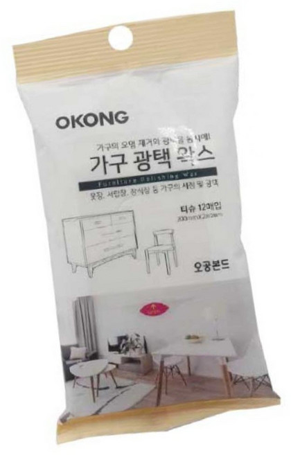 오공 가구 광택 왁스 티슈 12P 가구클리너 표면광택제
