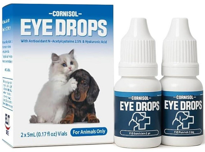 Cornisol 항산화 N-아세틸시스테인 2.5% 히알루론산 0.4% 불편함 자극 및 건조 진정 개 고양이용 눈 윤활제 5ml x 2병, Cornisol 항산화 N-아세틸시스테인 2.5%, 히
