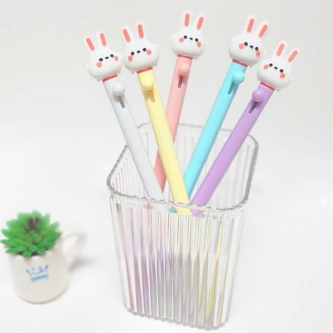 국산 토끼 캐릭터 노크볼펜(5개 묶음판매) 니들 잘써지는 볼펜, 1세트, 혼합