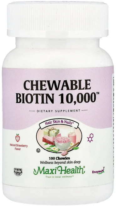 Maxi Health Chewable Biotin 10 000™ Natural Strawberry 10 000 mcg 100 Chewies, Maxi Health, Chewable Biotin 1, 1개 - 쿠팡