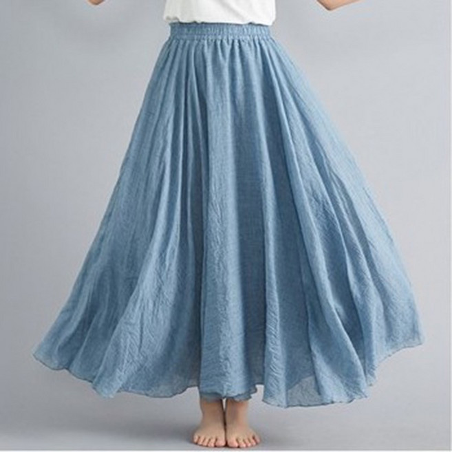 森林系必備款 亞麻裙長裙 復古 質感 大擺長裙