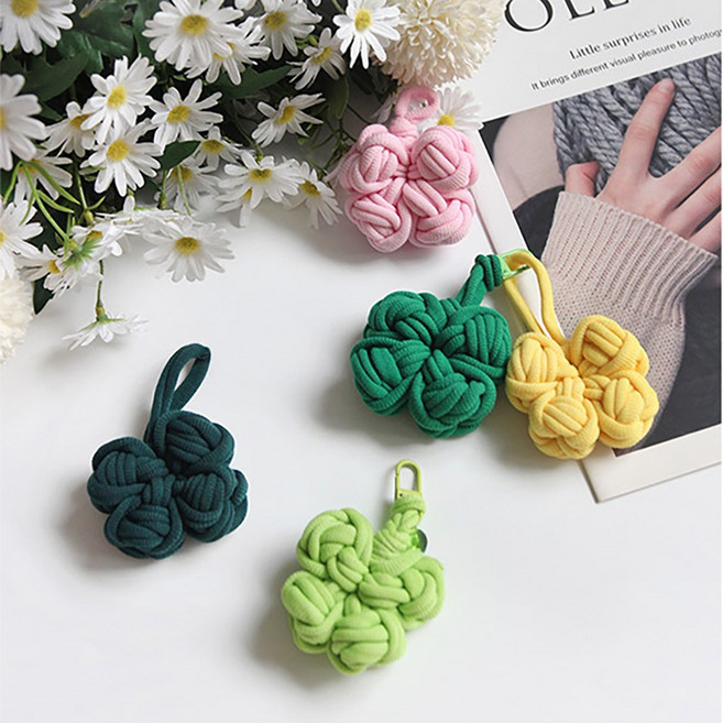 국내생산 네잎 클로버 양말목 키링 만들기 5종 DIY 키트 세트 [행운 LUCKY 제로웨이스트 업사이클링 뜨개 크로버 양말 공예 미술 클래스 템 D고리], 1세트, 혼합