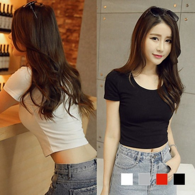 기본 반팔 크롭티 배꼽티 여자 기본티 여성 반팔티