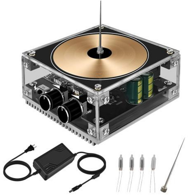 뮤지컬 테슬라 코일 블루투스 음악 호환 플라즈마 스피커 무선 전송 터치 가능한 인공 번개 교육 실험 장난감, 1개, 1)Gold, 한개옵션1