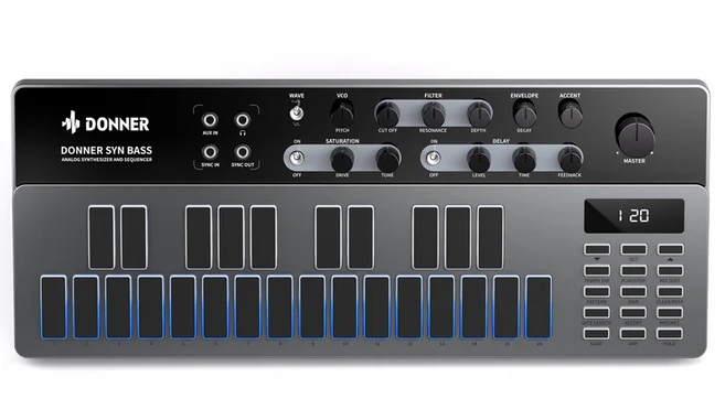Donner Essential B1 低音合成器 類比音色 MIDI 控制器, 黑, 1套, SYN BASS