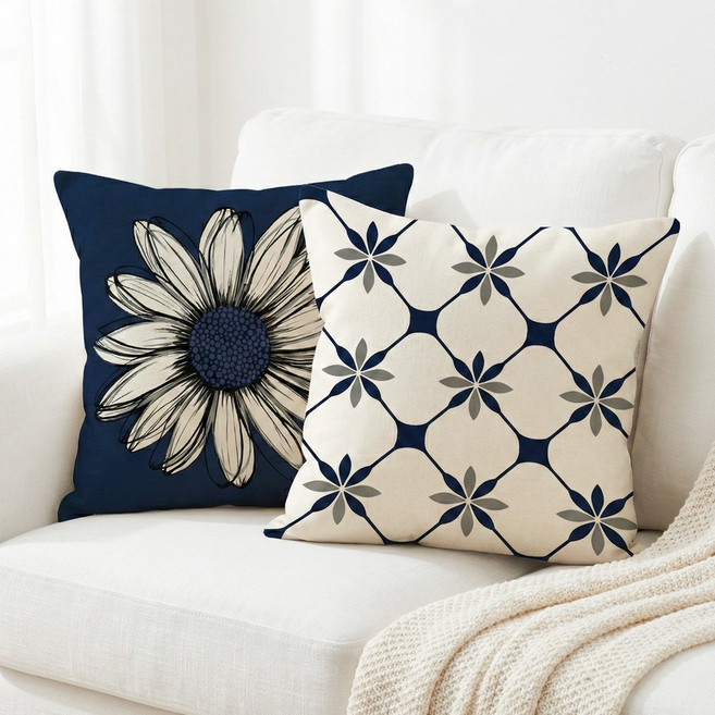 오브제 쿠션커버 2개 거실 소파 인테리어 사각쿠션 등받이용 홈카페 분위기 소품