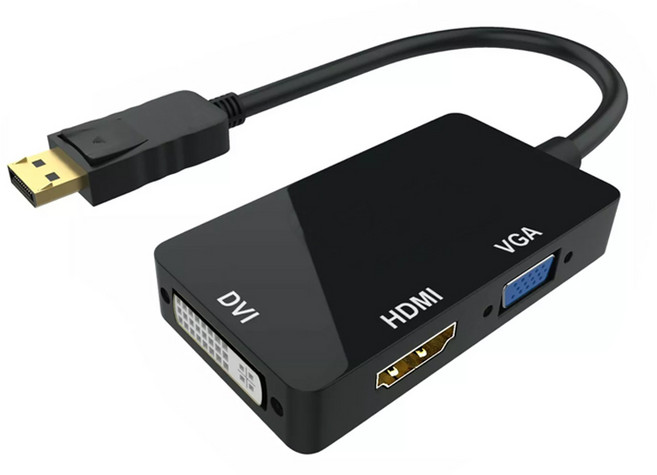 DisplayPort 轉 HDMI 母 轉接頭 4K 30Hz 轉換器, 1個, 大DP 三合一轉換線 黑色 1080p