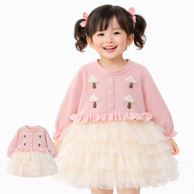 여아 원피스 공주 유아 프릴 샤 스커트 여아 긴소매 드레스 요정버섯공주원피스