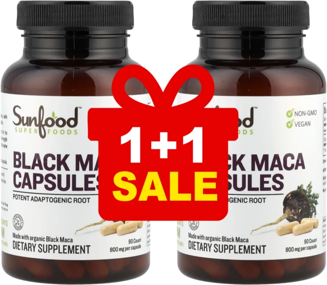 1+1 선푸드 아답토젠 뿌리 유기농 블랙 마카 캡슐 800mg 베지 캡슐 90정 / 해외직구 미국정품, 2개 - 쿠팡