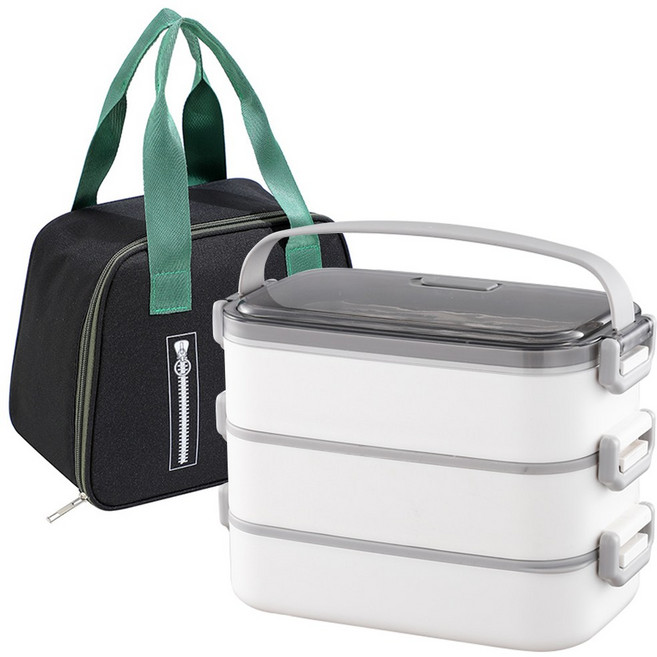 파밀리아레 스텐 전자레인지 3단 도시락통 + 수저 + 보온가방, 1개, 화이트