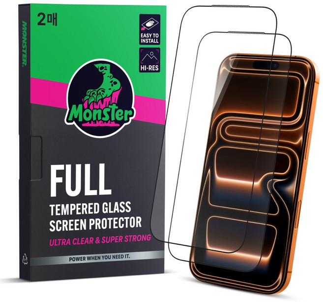 몬스터 고화질 슈퍼강력 투명 강화유리 휴대폰 액정보호필름 2p + 똥손탈출 부착틀, 1세트