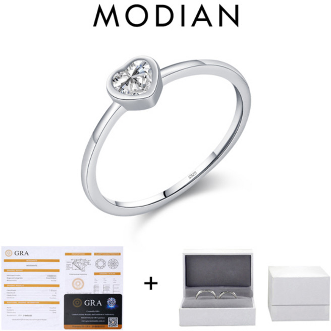 모이사나이트 인조다이아 MODIAN 여성용 하트 모양 컷 모이사나이트 솔리테어 결혼 반지 925 스털링 실버 D 컬러 웨딩 밴드 파인 주얼리