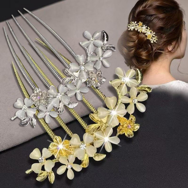 ZMBIRD 2종세트 묘안석 큐빅 포인트 올림머리 헤어빗핀 N1019