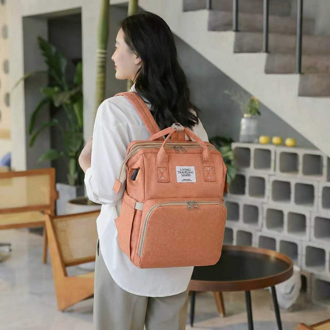 2026 맘백 변신 침대 백팩 대용량 접이식 육아가방 USB 내장 가벼운 방수 보온 유모차 걸이 아기 외출 필수템 가정의달 선물, 분홍색