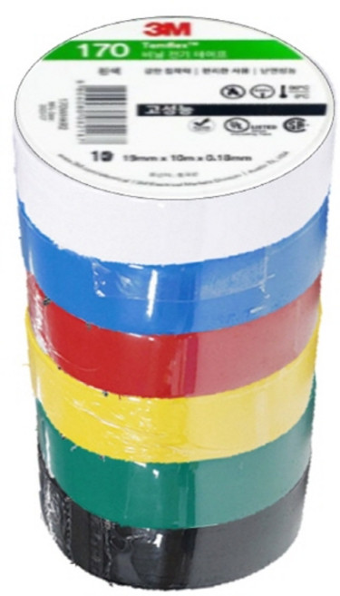 3M 170 고성능 6종 칼라전기테이프, 3M 170 고성능 전기테이프, 19mmX10m 6칼라셋, 1개