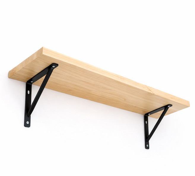 미송집성 원목선반 장선 벽선반대 목재 세트, 1단, 블랙