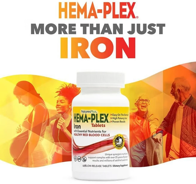 NaturesPlus Hema-Plex 필수 영양소 함유 철분 30정 1개월분, 1개 - 쿠팡