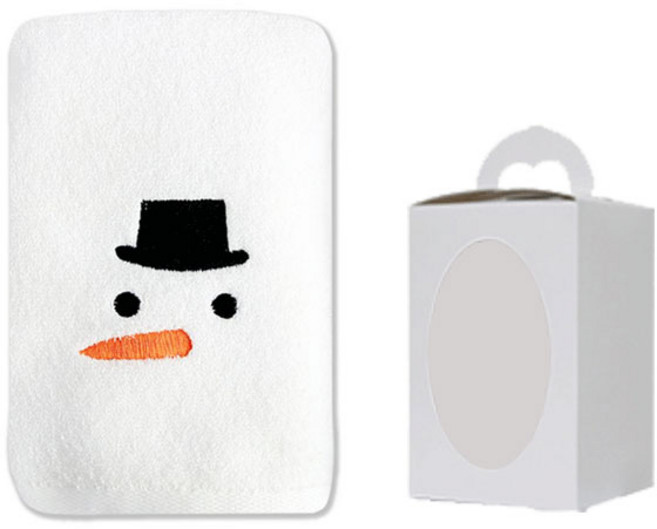 송월타올 크리스마스 눈사람 수건 셀프 포장 선물세트(화이트손잡이박스), 5개, 눈사람(아이보리)