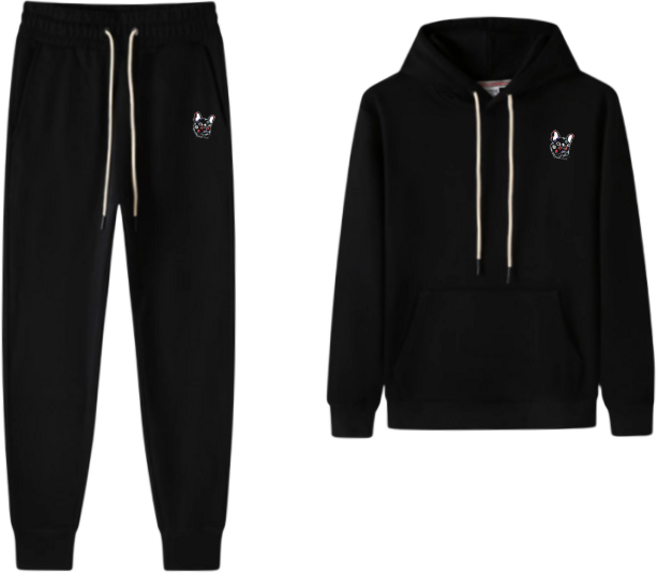 캐주얼 불독 패턴 남녀 공용 기모후드티 기모바지