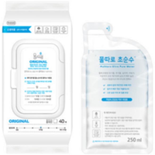 물따로 오리지날 유아 건티슈 캡형 40매 + 초순수 250ml 세트, 24세트