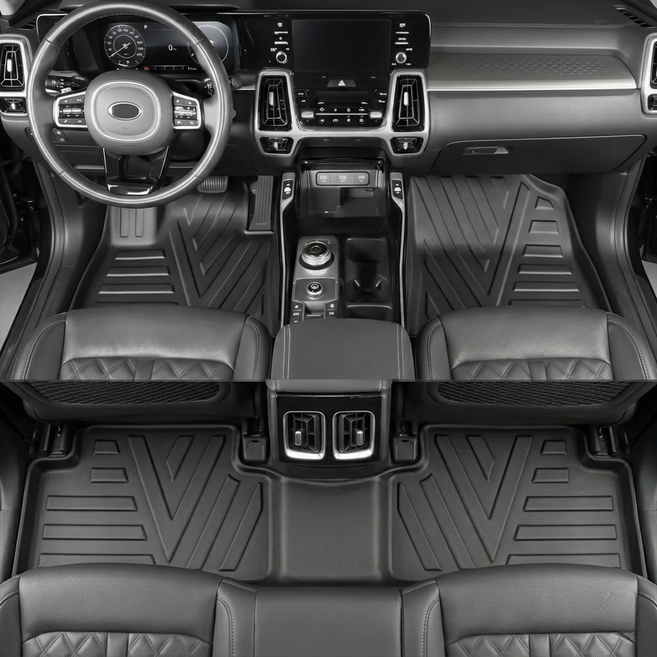 매티스 EV3 전용 TPE 3D 입체 방수 풀커버 카매트 1열+2열 세트, 블랙, EV3(2025~)