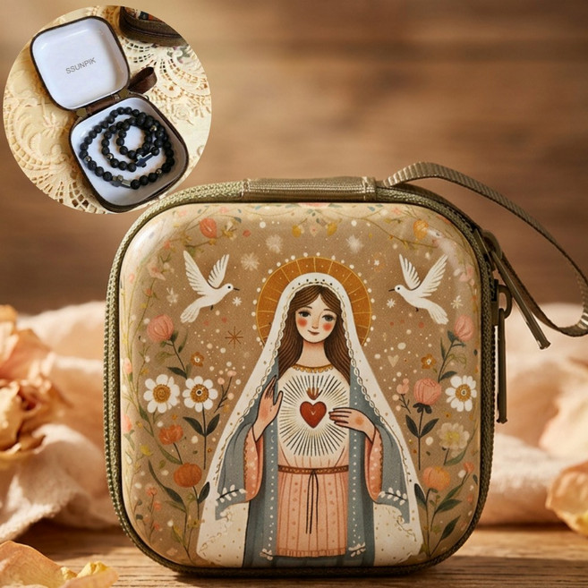 썬픽 천주교 기독교 휴대용 묵주함 케이스, 1개, 성모마리아