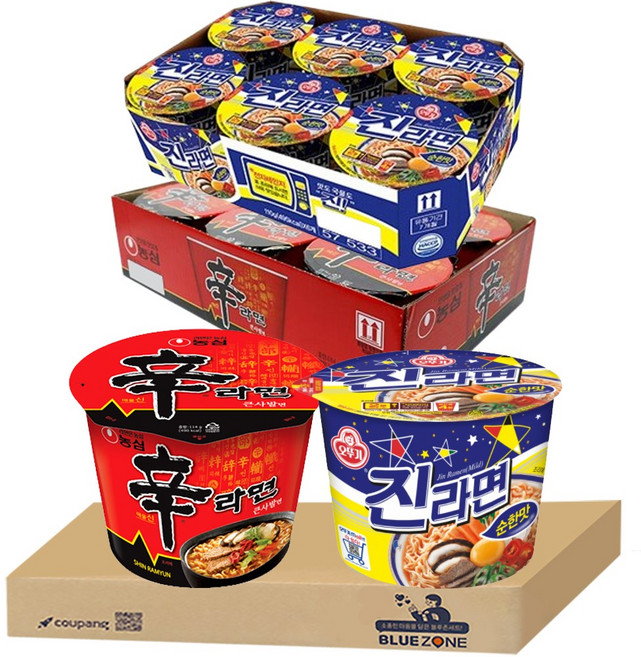 블루존 신라면 큰컵 114g (6입) + 진라면 순한맛 큰컵 110g (6입)