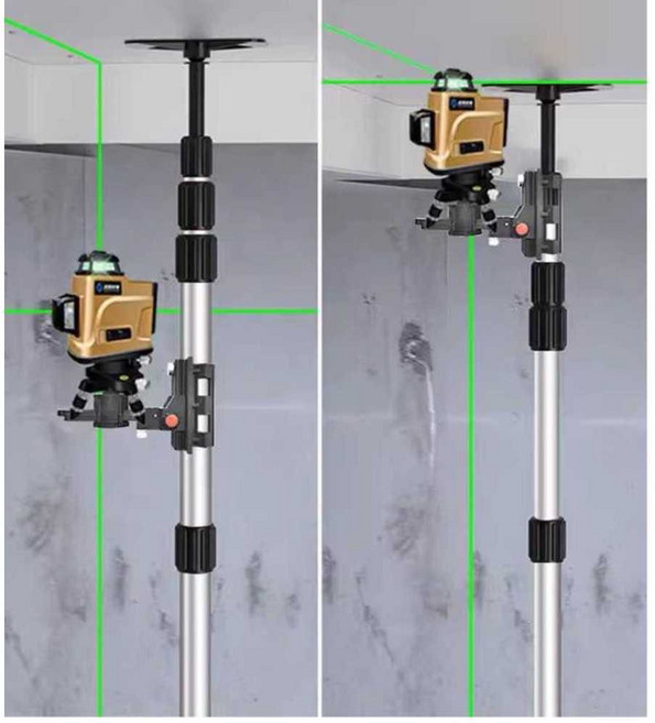 레이저레벨기 지지대 레벨기 거치대 폴대 삼각대, 1개, 두꺼운 스틸 3m 미세조정 짐벌