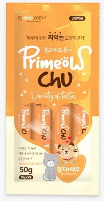 프리미요츄 고양이(참치+새우/10gX5개입) 짜먹는 츄르, 1개, 50g, 참치&새우