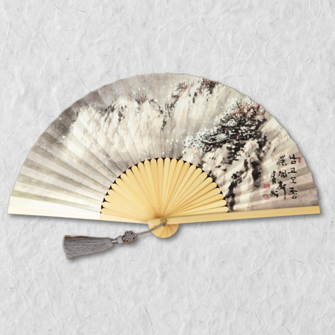 [자체제작] 백의민족공방 국산 전주 합죽선 부채 (대), 1개, 부채그림 - 겨울