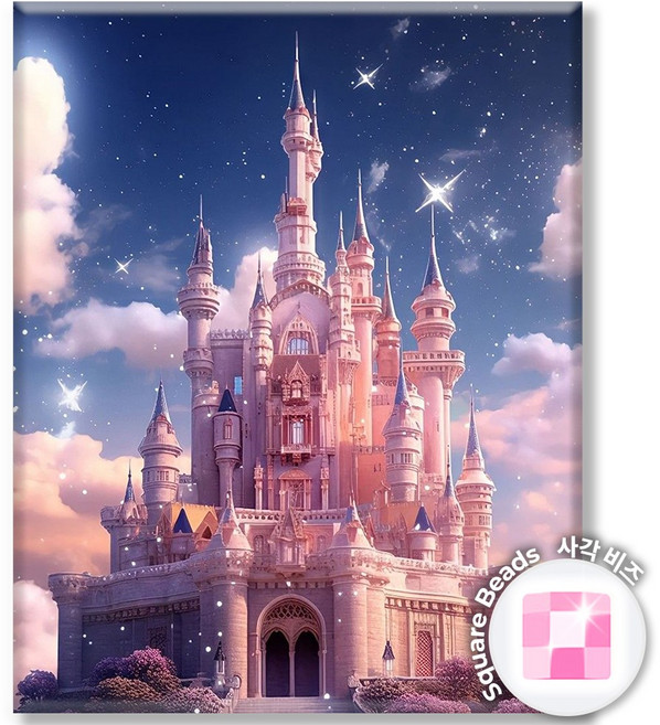 Diyee 사각 보석십자수 캔버스형 40x50cm, 1세트, 클래식 캐슬